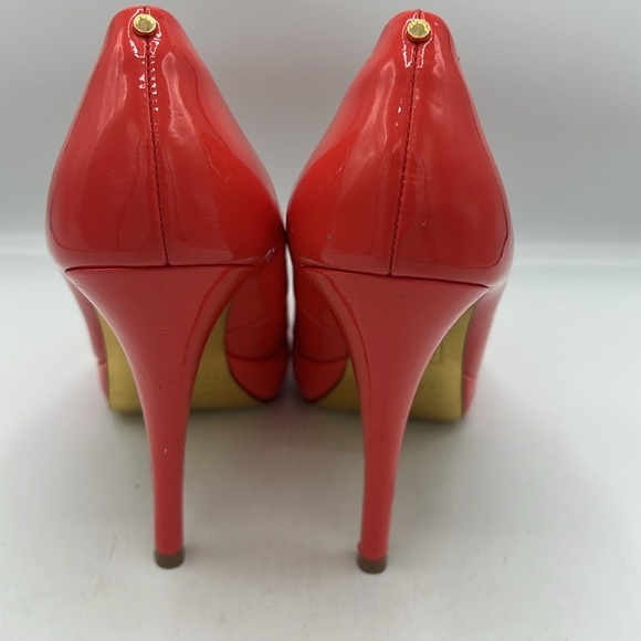 Ted Baker Glossy Bright Orange/Coral Peep Toe Heels - Picture 3 of 9